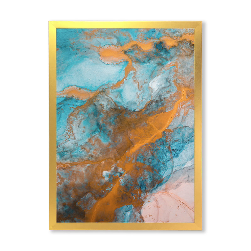 Turquoise luxueux et écoulement de marbre doré - peinture, Cadre photo doré, H 32 po x l 16 po