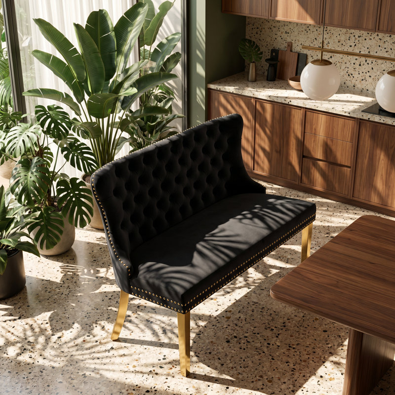 Banc de salle à manger capitonné à boutons en velours l 22,7 po x P 45,6 po x H 35,2 po SW
