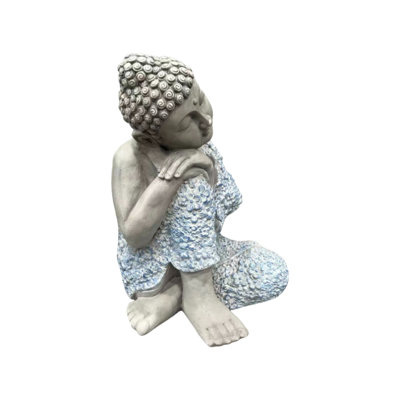 Serene Sleeping Buddha Statue, 16.34" Tall Resin Meditating Buddha Figurine, Weatherproof Zen Decor for Patio, Backyard & Home Meditation Space