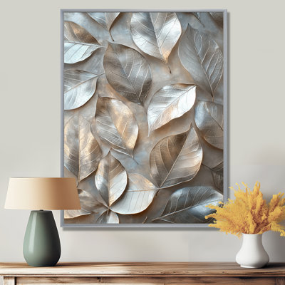 «Copper Copper Pewter Leaves II - Leaves», reproduction sur toile encadrée