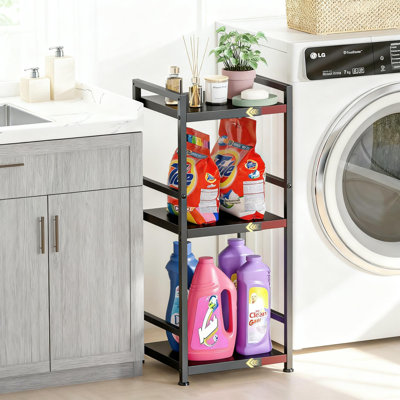 Étagère en métal robuste à 3 niveaux, tablette de rangement extensible réglable avec clôture latérale, capacité de 110 lb, rangement autoportant pour la salle de bain, la cuisine et la salle de lavage