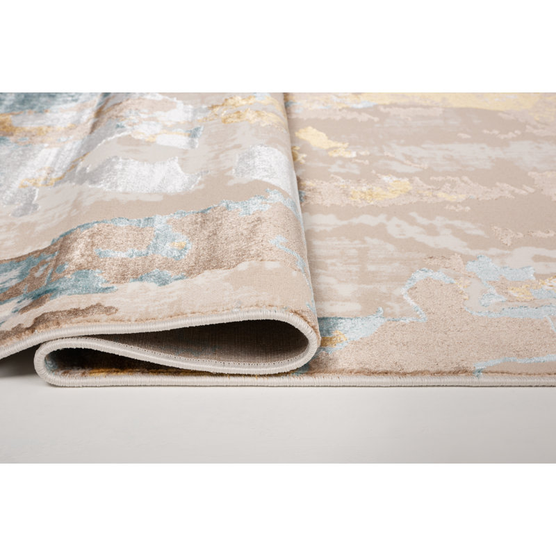 Tapis abstrait crème, Rond 5 pi 3 po