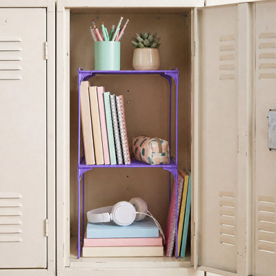 Ensemble de 2 tablettes casiers empilables en métal mauve 10 x 11 x 12 pouces