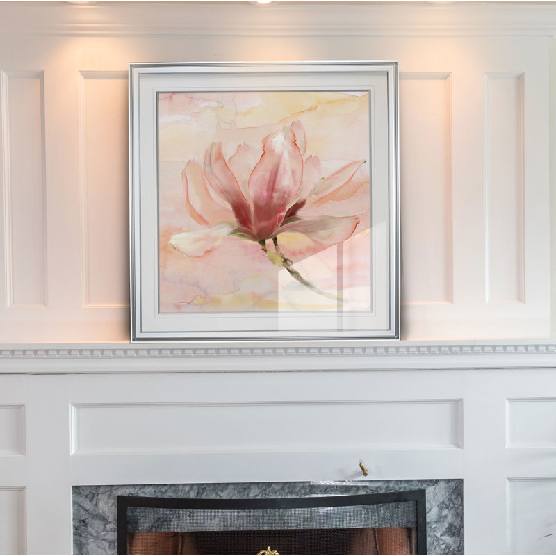 « rêvey magnolia ii », peinture, H 16 po x l 16 po x P 2 po, Cadre argenté