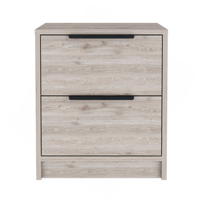 Kaia Nightstand , End Table, Side Table Two Drawers, Metal Handle -Light Gray