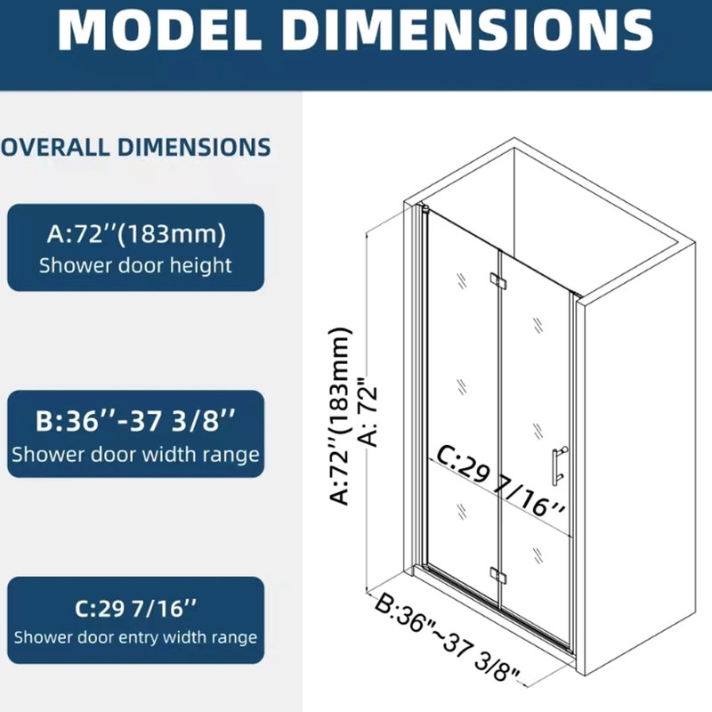 Universal Pivot Shower Door 1 3/8" Adjustable. 1/4" Tempered Glass 3672. Wall Channel, #304 Stainless Steel Handle. 36000 Times Open-close Inspected. Smooth , Tangible Leakage. Adjustment Door.