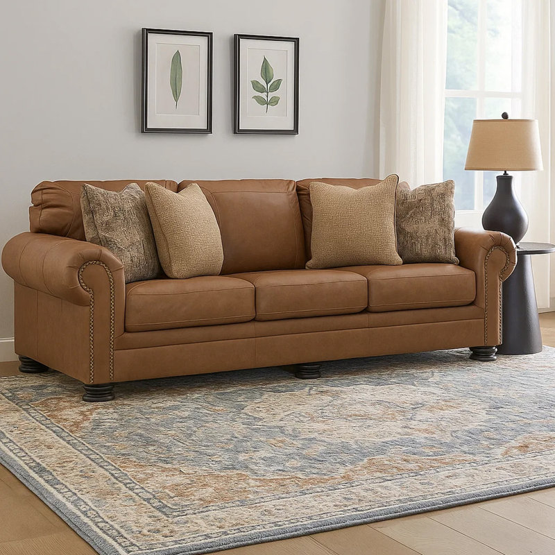 Sabeela Upholstered 101'' Sofa, Brown Faux Leather