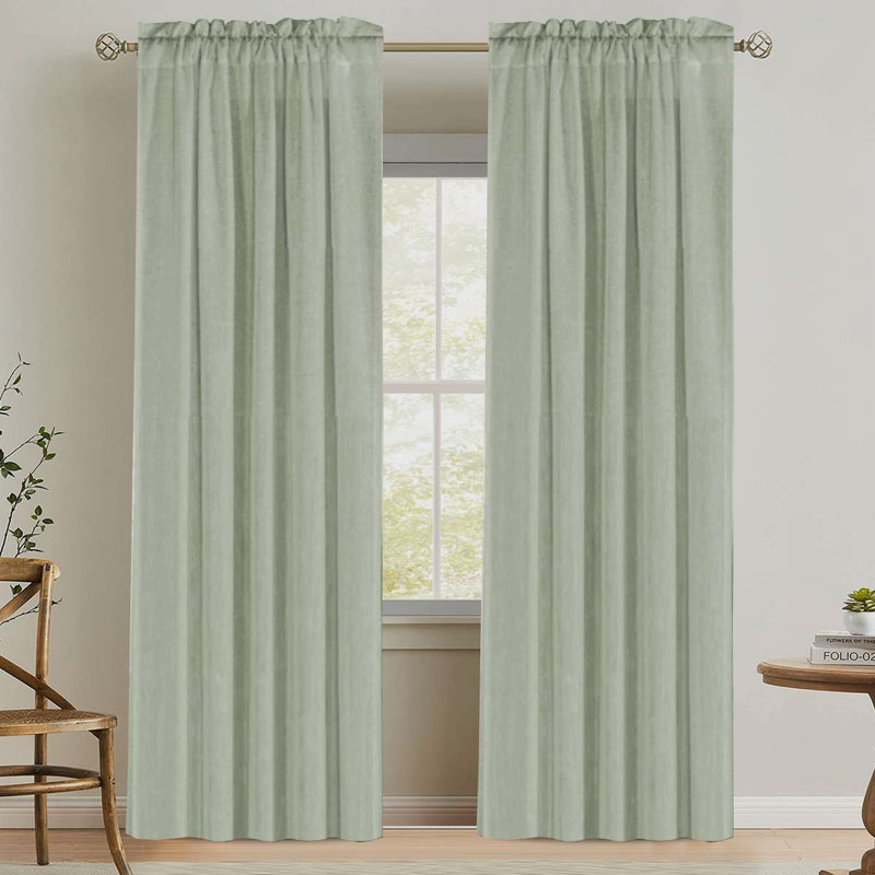 Linen Rod Pocket Curtains for Living Room 2 Panel Pocket Drape Semi Sheer Neutral Country Rustic Farmhouse Boho Curtain Bedroom Light Filtering
