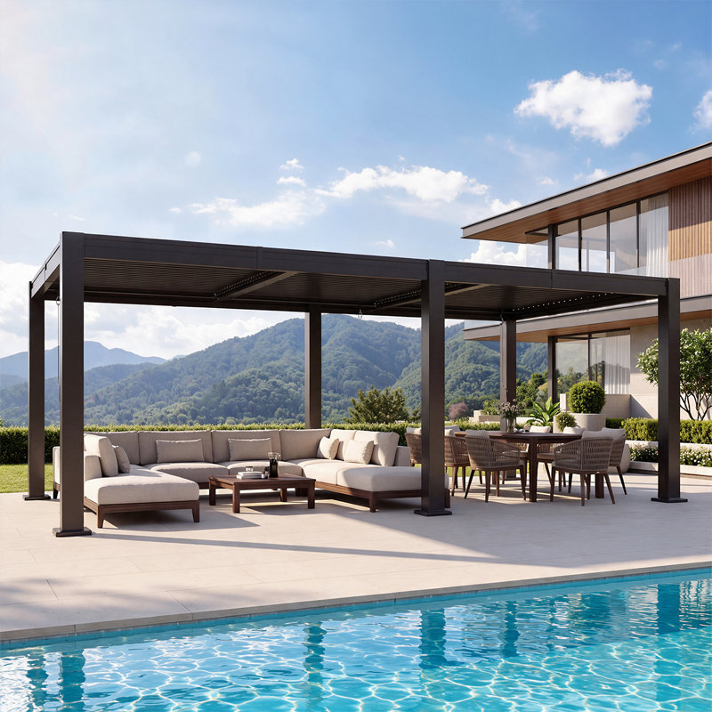 20 pi L 10 pi. D Pergola d'extérieur en métal avec toit réglable, 20 pi L 10 pi. D