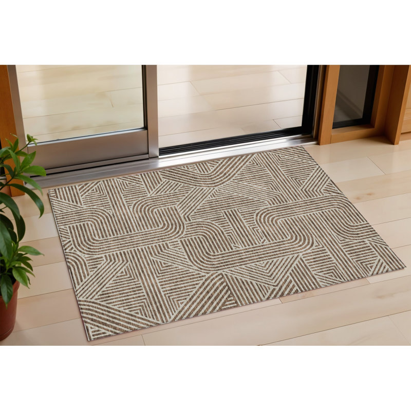 Tapis d'extérieur lavable abstrait brun et beige 3 pi x 5 pi