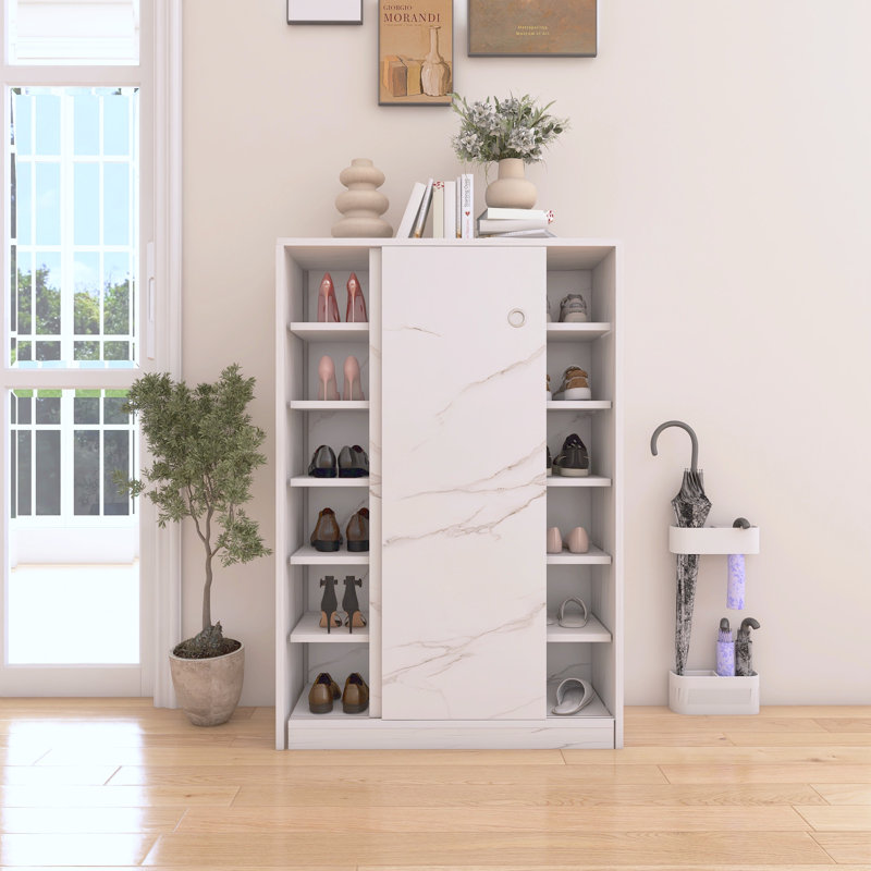 Armoire à chaussures en marbre blanc avec porte coulissante