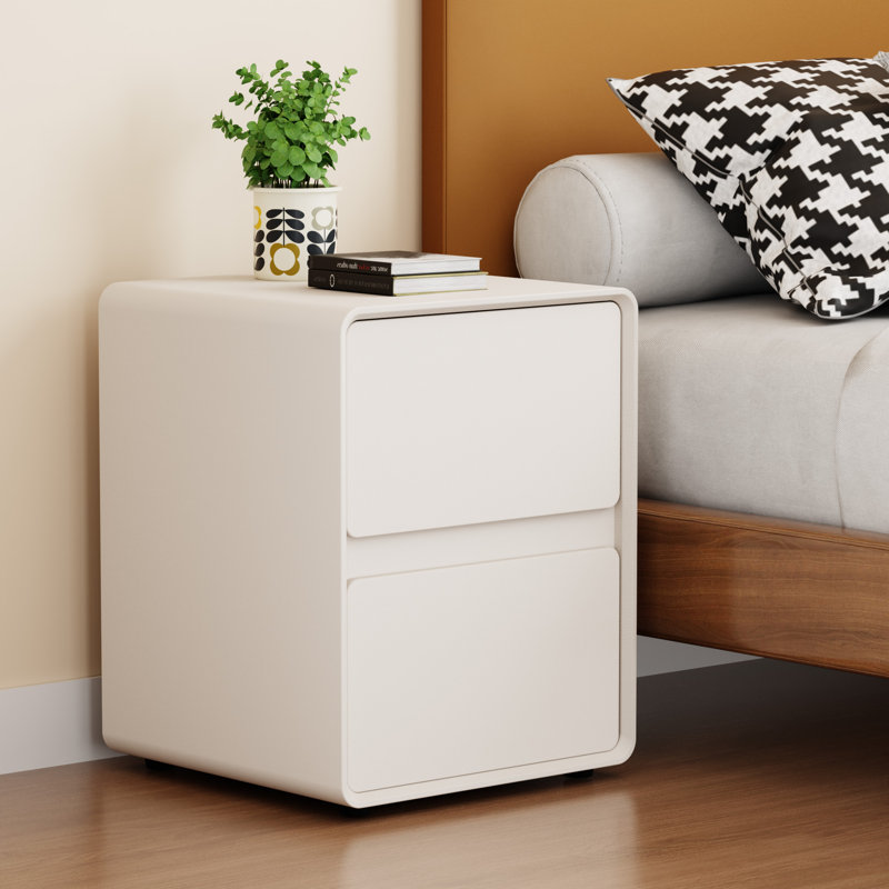 15.8" Wide Fully-Assembled Faux Leather Narrow Nightstand, White, Individual