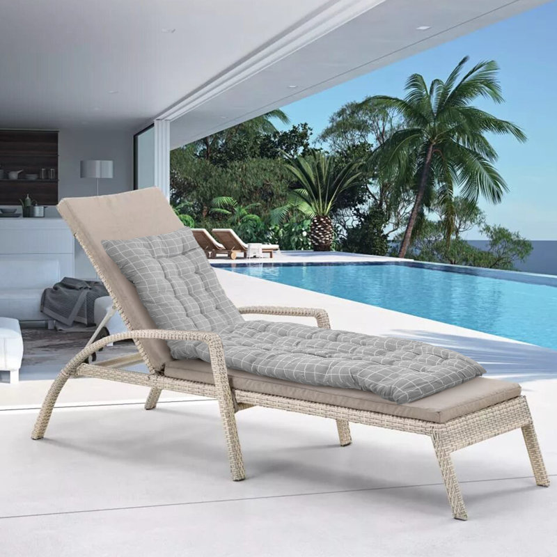 Gray Plaid Beach Lounger Cushion, 110cm W x 40cm D