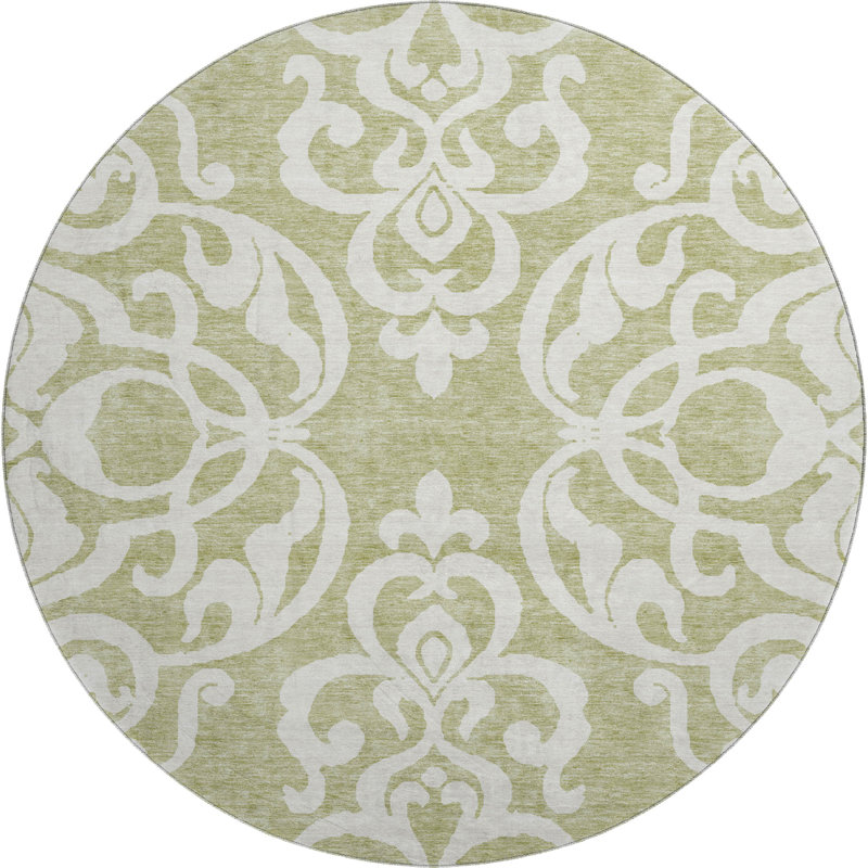 Premium Machine Washable Prisco Aloe Rug, Round 8'