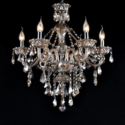 Amber Colour Candle Style 6 Lights Crystal Chandelier Pendant Light Fixture