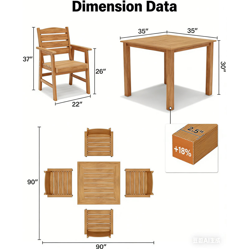  Ensemble de salle à manger d'extérieur pour 6 personnes 8 pièces pour l'extérieur avec structure en aluminium Ensemble de salle à manger d'extérieur moderne pour la cour extérieure / porche / terrasse, 2 tables et 6 chaises, teck