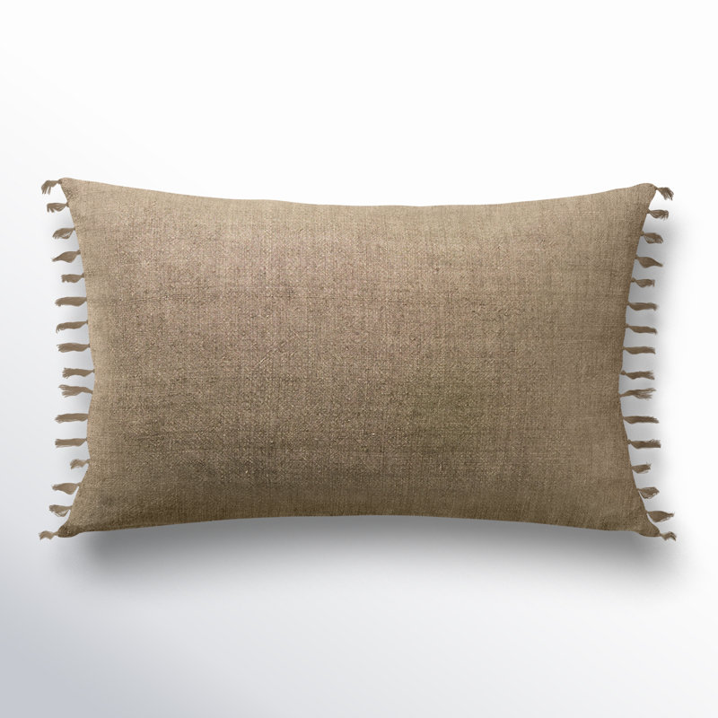 Sharron Tassels Linen Reversible Throw Pillow, Sage, Polyester/Polyfill