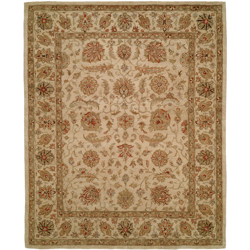 Wool Oriental Area Rug in Beige, Rectangle 5' x 8'