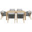 Ensemble de salle à manger d'extérieur Joly 7 pièces en bois d'acacia pour 6 personnes – Table de patio rectangulaire avec trou pour parasol et 6 chaises empilables en corde tressée avec coussins – Gris-1997111589