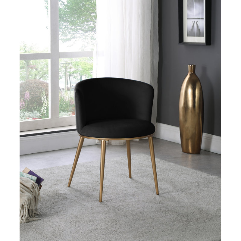 Skylar Velvet Dining Chair, Black Velvet, Brushed Gold