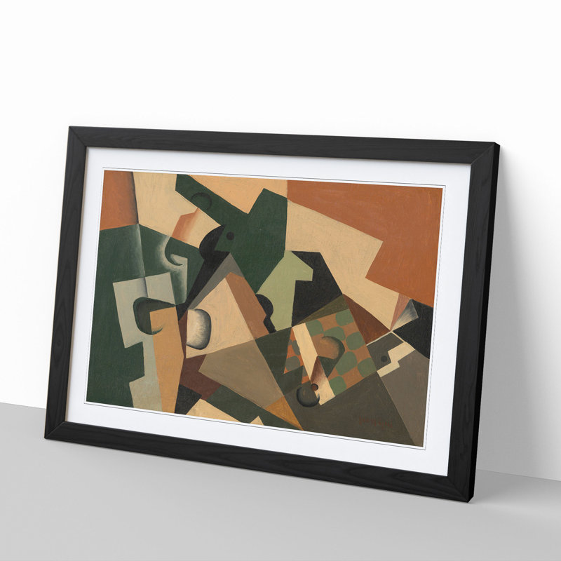 Glass and Checkerboard by Juan Gris - Picture Frame Painting, Black Framed, 48cm H x 65cm W x 2cm D