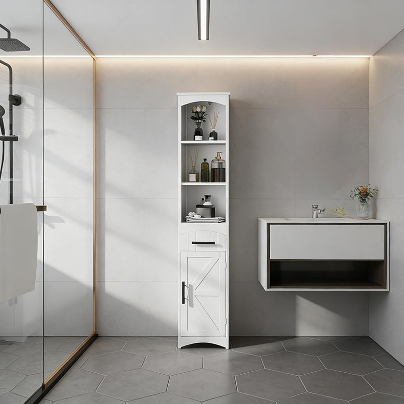 Armoire de rangement étroite étroite avec tiroir et grande salle de bain, Blanc