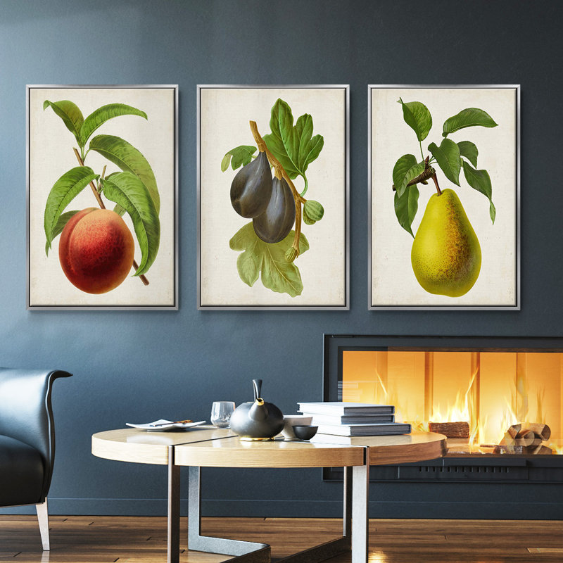 Antique Fruit II, ensemble de 3 toiles tendues avec châssis de qualité supérieure, H 40 po x l 78 po, Argent