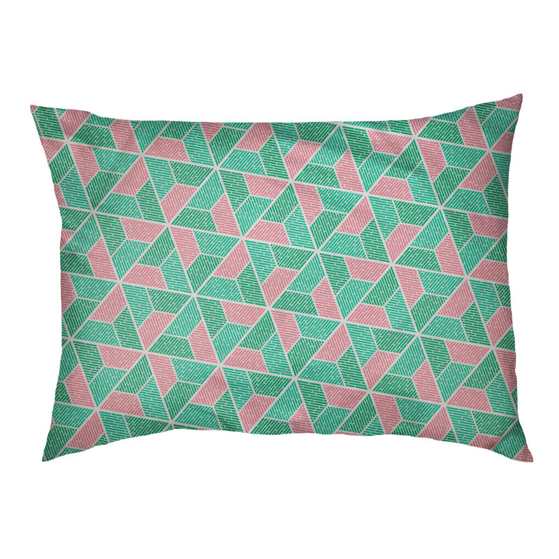 Coussin pour chien Byrge Trapezoids, Très grand (l 50 po x P 40 po x H 42 po), Vert foncé / rose vif / vert clair