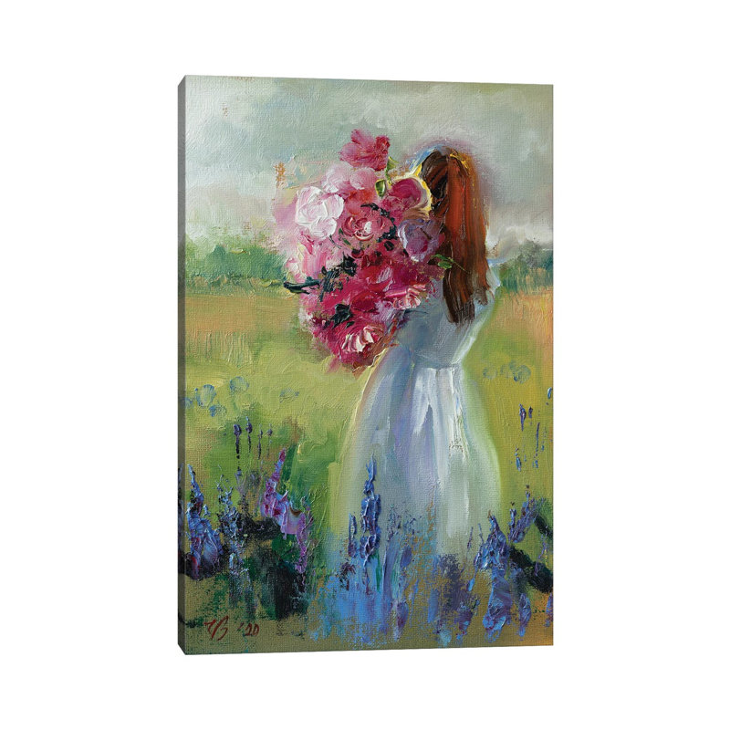 Girl With Flowers by Katharina Valeeva - Wrapped Canvas Painting, 30.48 cm H x 45.72 cm W
