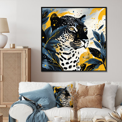 Jaune et bleu léopard collage II - art mural léopard / guépard