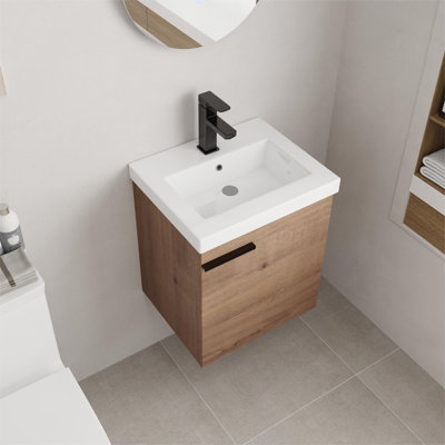 Ensemble de meuble-lavabo flottant simple 18 po avec plateau en céramique Breana