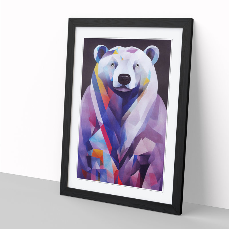 Colourful Polar Bear - Single Picture Frame Print, Black Framed, 34cm H x 25cm W