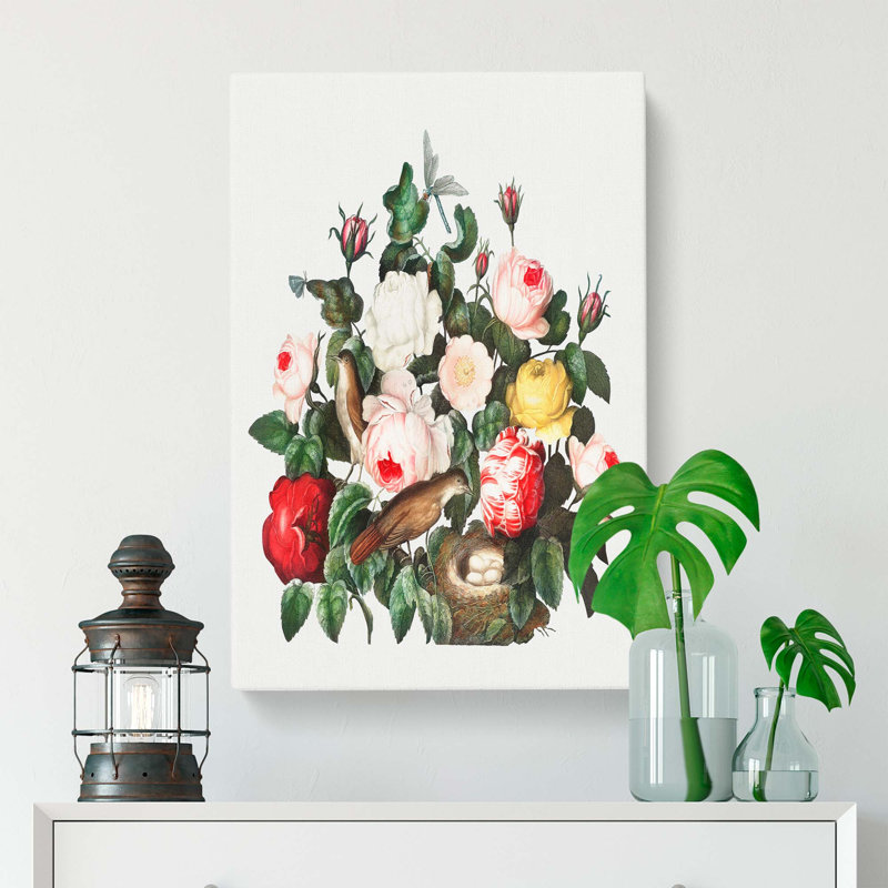 Birds & Roses by R.J. Thornton - Wrapped Canvas Painting, 50cm H x 35cm W x 3cm D