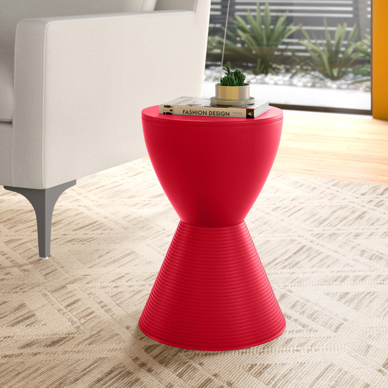 Red Hourglass Acrylic Side Table with Hidden Storage