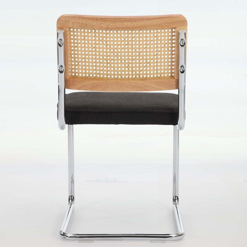 Ensemble de 2 chaises de salle à manger de style Mid-Century moderne en velours avec dossier en canne naturelle et base chromée, confortable et élégant