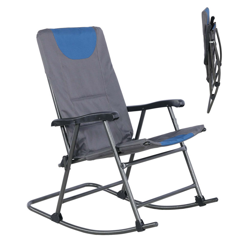 Fauteuil de camping berçant surdimensionné pliant avec support à haut dossier et sac de transport portable, Gray;Blue;Black