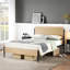 Cadre de lit moderne en rotin Boho - Plateforme grand lit avec tête de lit et pied de lit en bois, lattes métalliques robustes, silencieux, rangement sous le lit, aucun sommier nécessaire, mobilier de chambre à coucher, chêne, grand-753407294