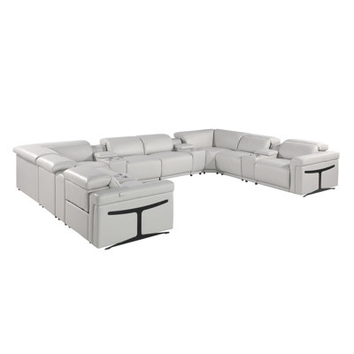 Stanwinn 12 – Piece 4 Power Reclining Top Grain Italian Leather Sectional with Power Headrest
