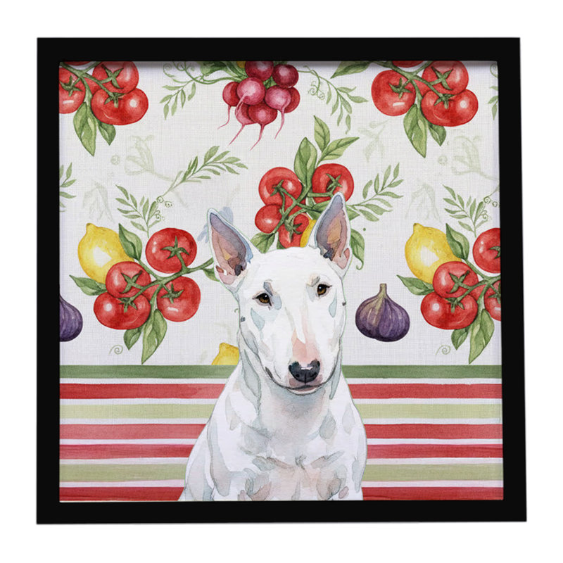 Miniature blanche encadrée de légumes Bull Terrier