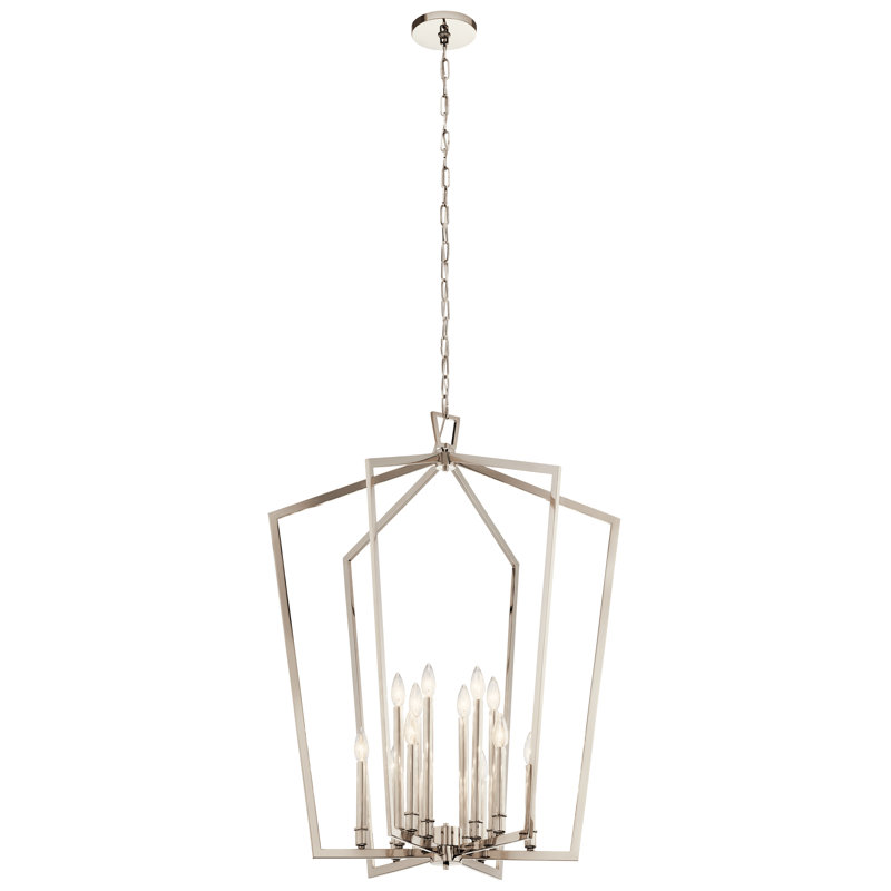 12 - Light Lantern Geometric Chandelier, Polished Nickel