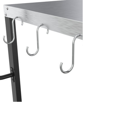 Table de préparation pour barbecue 30 po x 20 po avec chariot en acier inoxydable avec plateau en acier inoxydable, station de préparation à roulettes robuste avec crochets et roulettes pour gril, plaque chauffante et four à pizza