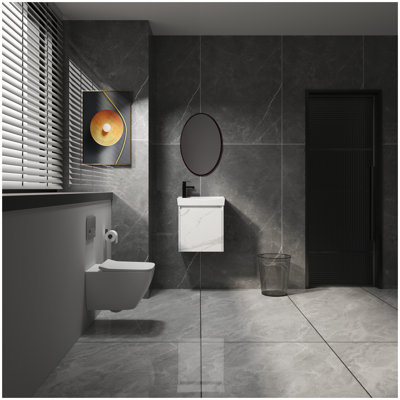 20" Wall-Mounted Bathroom Vanity with Ceramic Sink, Storage Cabinet with Doors,Bathroom Cabinet Set