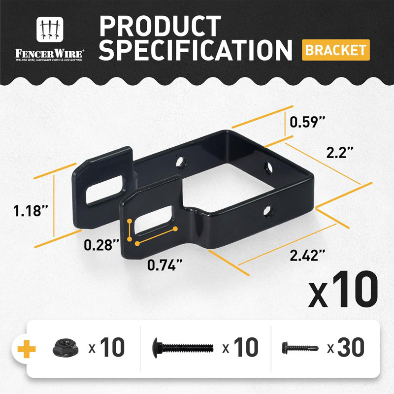 Fencer Wire Pack of 10 Heavy Duty Fence Bracket, Metal Connector for Post and Panel Connection
