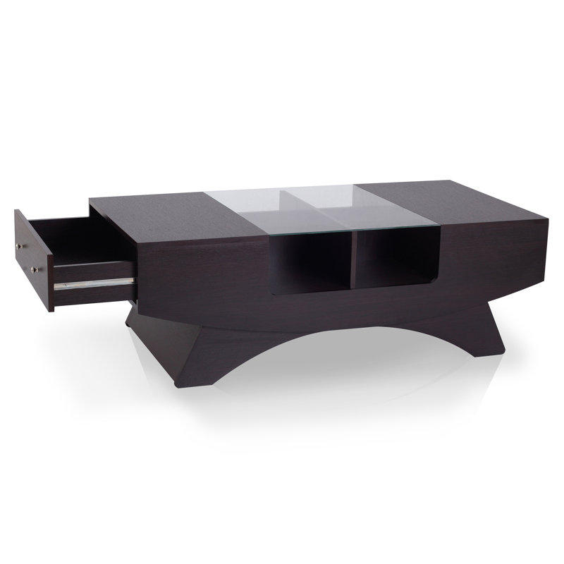 Madilynn Glass Top Single Coffee Table, Espresso