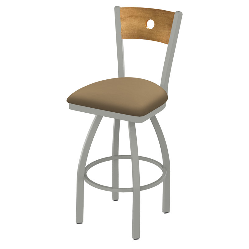 830 Voltaire Swivel Bar & Counter Stool, Medium Maple, Canter Sand Vinyl / Anodized Nickel Frame, Bar Stool (30" Seat Height)