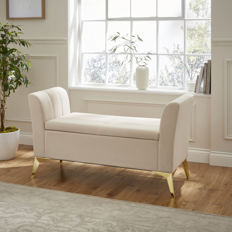 Thierry 121cm Wide Velvet Tufted Rectangle Solid Colour Ottoman with Storage, Natural