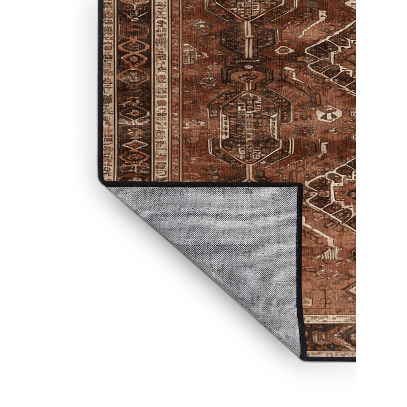 Tapis brun lavable à la machine, Rond 3 pi x 3 pi