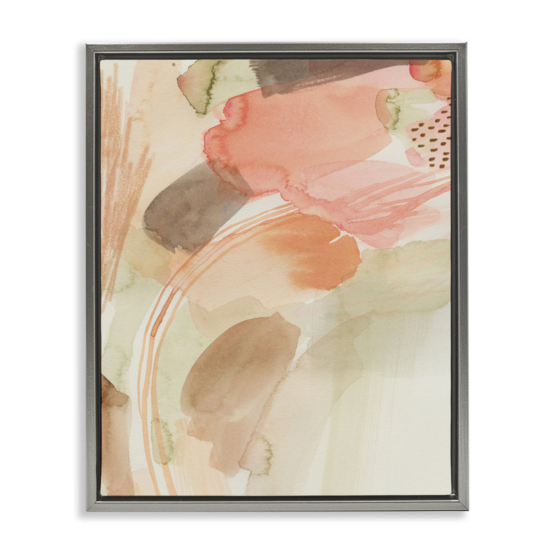 Art mural sur toile flottant rose et beige par Grace Popp, H 31 po x l 25 po, Cadre flottant gris lustré