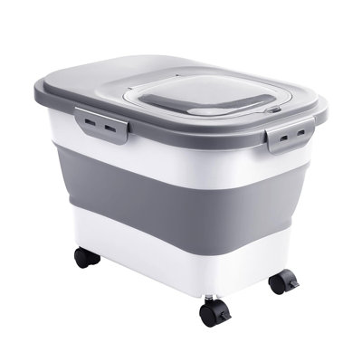 Contenant pour aliments pour chiens, 10 à 20 lb de contenants pliables pour aliments pour animaux de compagnie avec roulettes, couvercle hermétique, bac de rangement pour aliments secs avec tasse, convient aux aliments pour animaux de compagnie, riz, farine
