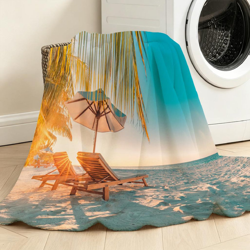 Jeté en flanelle transparente molletonnée ultra douce, imprimé Sunset Beach Tropical, Throw 50" x 60"